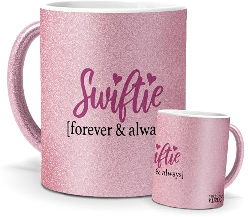 Tazas Únicas | Taylor Swift Forever | Edición Especial Purpurina Rosa | Mensaje Auténtico para Fans | Cerámica Glam Rosa | Tazas para Café, Té o Infusiones | Regalo Fan de Taylor Swift | 350 ML