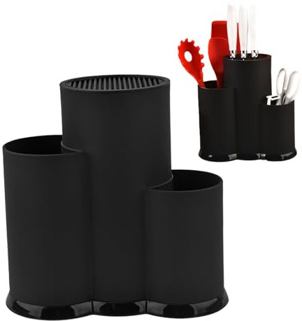 Knife Set with Block Plastic Round Knife Block Without Knives 3 in 1 Kitchen Knife Holder Space-Saving Knife Holder Detachable Knife Holders for Counter Top Daily Use Black.