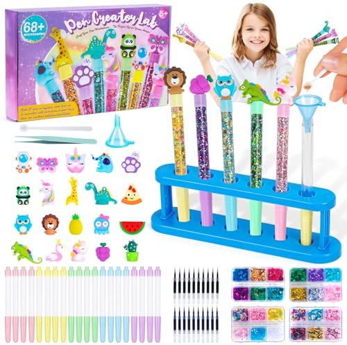 Kazzley Kit de Creación de Bolígrafos con 68+ PCS, Cree 20 Bolígrafos Personalizados, Manualidades Niños 5 6 7 8 9 10 años, Juego Creativo Infantil, Regalo Juguetes para Niños y Niñas