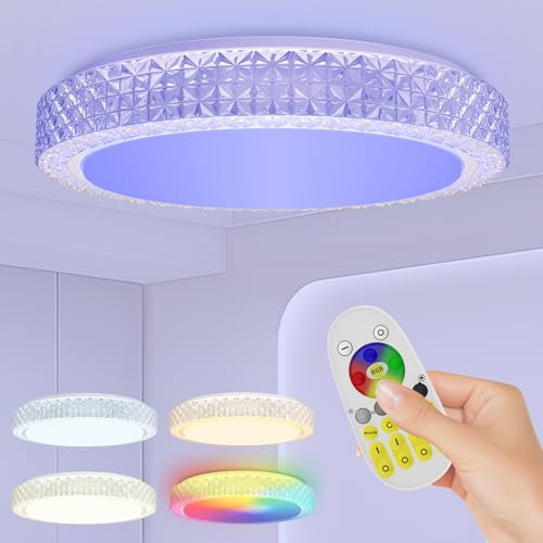 UISEBRT LED Deckenbeleuchtung Dimmbar mit Fernbedienung und RGB Farbwechsel, 60W Deckenbeleuchtung Rund Deckenlampe für Schlafzimmer, Küche, Wohnzimmer, Korridor 2800K-6500K, Ø48cm