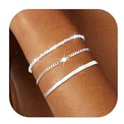 MUCCA 3Pcs Armband Damen Stapelbare armband silber 925 damen Verstellbare armband damen silber mehrlagige Sterling Silber armbänder damen set Geburtstagsgeschenke für Damen