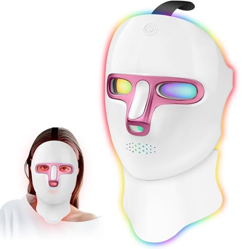 Rotlichttherapie für Gesicht – 7-1 farbige LED-Gesichtslichttherapie für Gesicht und Hals, reduziert Falten und hellt die Haut auf, kabellos, tragbar, wiederaufladbar, geeignet für Zuhause oder auf