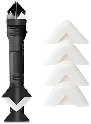 NHQZ 1 Pièce Outils de l'enlève joint (métal) grattoir, kit de Lisseur de joints Silicone grattoir à coulis avec 5 têtes de raclage, enlever joint silicone