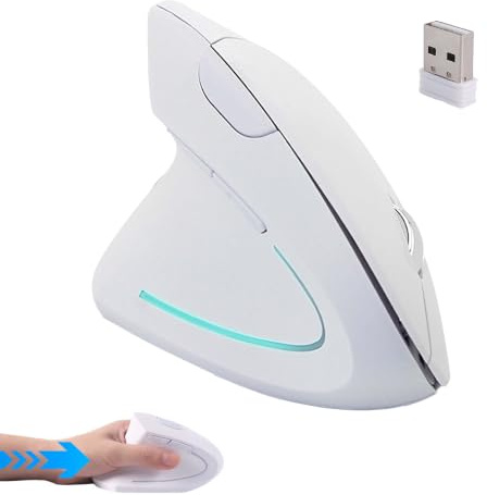 Wireless Mouse White Ergonomic Vertical Left-handed Upright Silent Portable Cordless Optical Mice with High Precision USB Receiver for PC Laptop MacBook Girl Boy Women Gift Reduces Hand and Wrist Pain