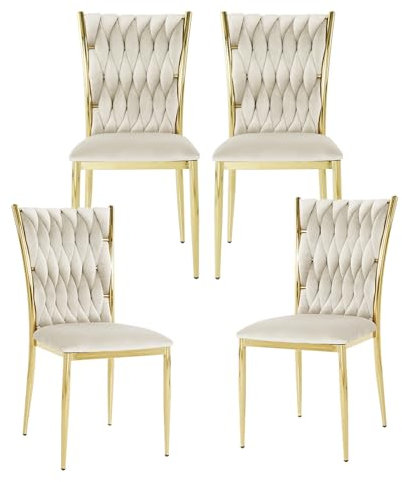 LIKUHLI Esszimmerstuhl, Esszimmerstühle aus Samt, 4er-Set, gewebte gepolsterte Esszimmerstühle mit goldenen Metallbeinen, Moderne Esszimmerstühle mit hoher Rückenlehne für Wohnzimme