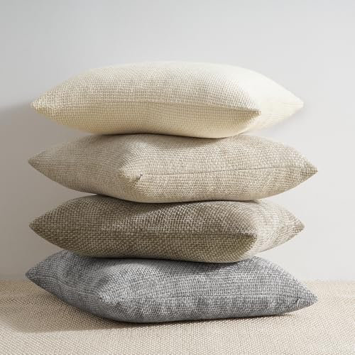 Topfinel Kissenbezüge 40x40 Creme 4er Set Chenille Kissenbezug Kissenhülle Sofakissen Dekokissen Zierkissenhülle Dekokissenbezug Rattan Webstil Design für Sofa Wohnzimmer Schlafzimmer Balkon Kinder
