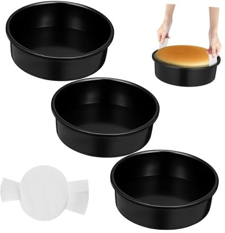 UKCOCO Molde Redondo Para Hornear 3 Piezas Antiadherente Para Galletas Para Freidora De Aire Papel De Acero Al Carbono Negro