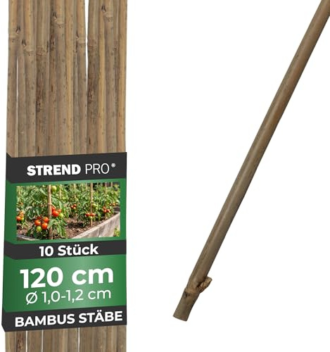 STREND PRO Bambusstäbe 120 cm - 10er Set | Ø 10-12 mm Natürliche Holzstäbe | Pflanzstäbe & Rankhilfe | Stabile Pflanzenstütze aus Naturbambus | Stab | Stützstäbe für Pflanzen | Pflanzstütze
