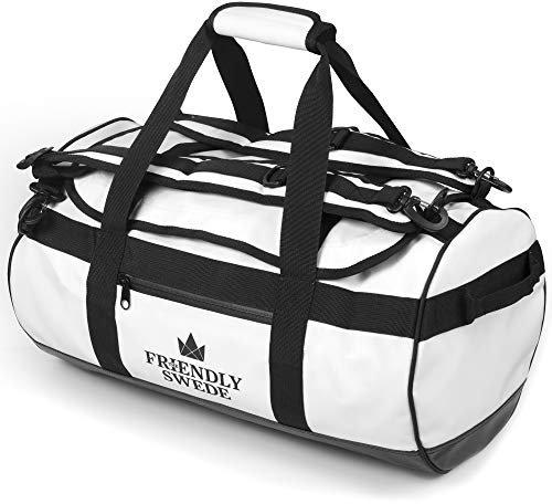 The Friendly Swede Wasserfeste Reisetasche Duffle Bag Rucksack - 30L / 60L / 90L - Seesack, Sporttasche Duffel Dry Bag mit Rucksackfunktion - SANDHAMN (Weiß, 30L)