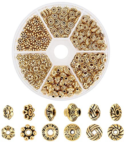 PandaHall 1Box Über 300pcs Antique Golden Tibetischen Stil Spacer Perlen Schmuckzubehör Zubehör für Armband Halskette Schmuckherstellung (5.5~6.5x2~7.5mm, Bohrung: 1~2mm)