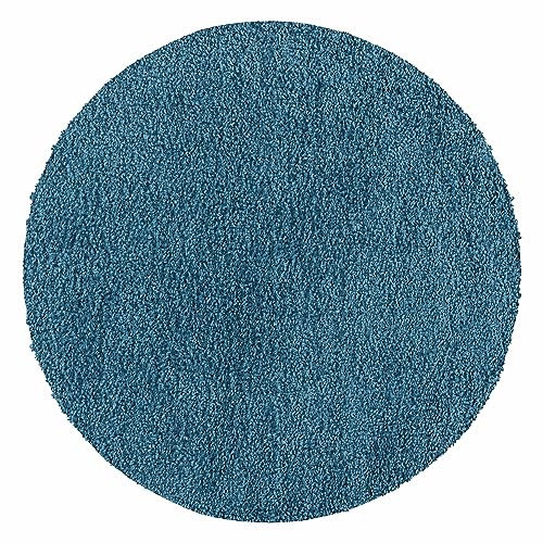 HomebyHome Teppich Rund Hochflor 200 cm Rund - Shaggy Teppich Wohnzimmer Türkis Extra Weich und Flauschig - Langflor Teppiche für Schlafzimmer, Küche, Flur - Carpet, Halı, Kilim