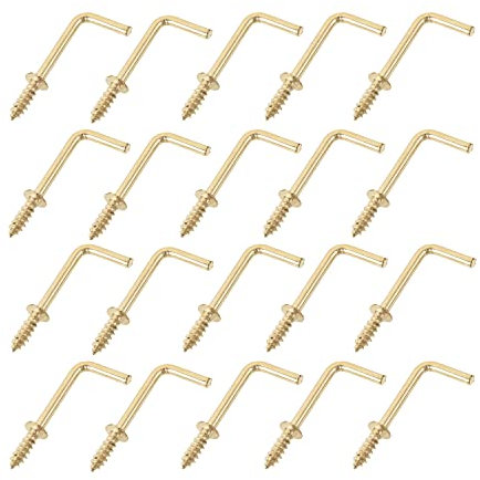 MroMax 50 ganci a forma di L in acciaio al carbonio, ottone placcato, 50 ganci, stile moderno, tema classico, montaggio a parete, peso massimo 15,9 kg, casa, ufficio, esterno, soffitto, parete