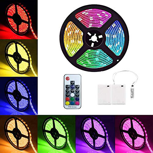 LED-Streifenlicht Batteriebetriebener Regenbogeneffekt RGB Flexible Farbwechsel-Seilbeleuchtung 5M / 16,4 FT Wasserdicht Dimmbar mit RF-Fernbedienung für Innen- und Außendekoration