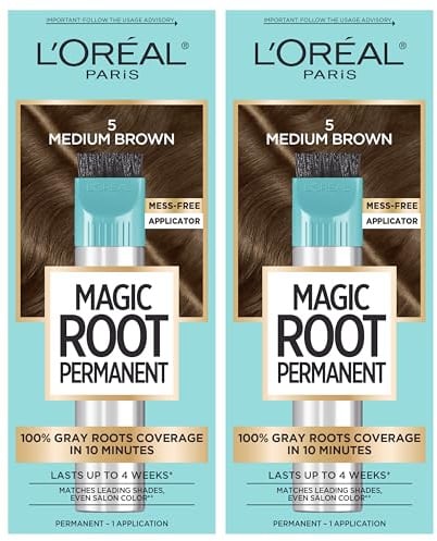 L’Oréal Paris Magic Root Permanent Hair Color, 10 Minute Root Coloring Kit with 100% Gray Hair Coverage, 5 Medium Brown, 2 Count