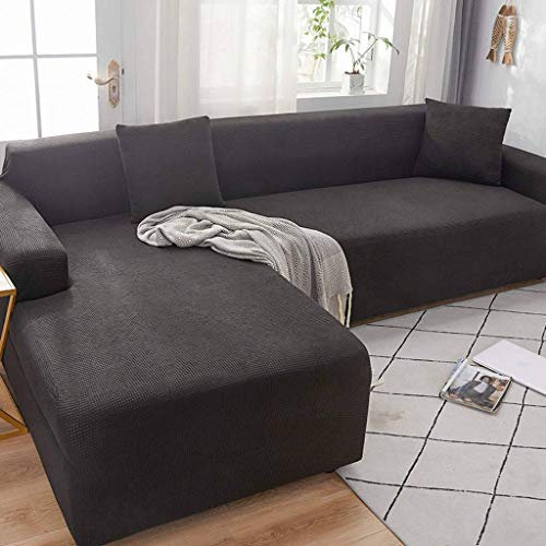 HKPLDE Sofabezug 5 Sitzer, L-Form Schonbezug Easy Stretch Fit Elastischer Stoff Couch Sofa Protector Schonbezug Waschbar-4 sitzer+4 sitzer-schwarz