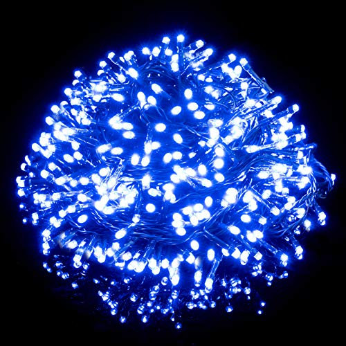 Nataland Catena Luminosa 180 Led - 14 Metri Da Interno Ed Esterno, Serie Certificata Con Controller 8 Funzioni, Per Illuminazione Casa, Vetrine, Negozio e Albero di Natale (Blu, 180 Led - 14 Metri)
