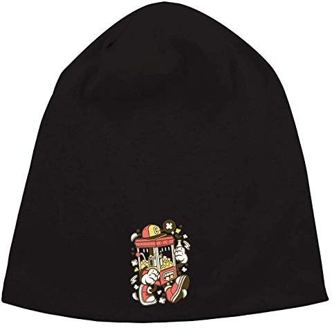 Cartoon Style Pop Corn Machine and Cola Drink Jersey Beanie Hut Dünne Slouch Cap Unisex One Size