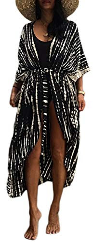 Bsubseach Women Tie Dye Long Beach Swimsuit Cover Ups for Swimwear Sexy Bikini Beach Kimono Cardigan Black