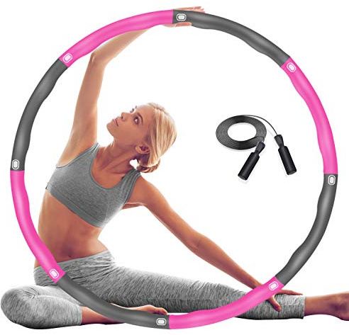 DUTISON Hula Hoop Reifen Erwachsene, Fitness Reifen Übung Gewichteter Massage Hoops mit Schaumstoff Einstellbar, 6-8 Knotens Segmente Abnehmbare Größenverstellbare Design für Anfänger - mit Springseil