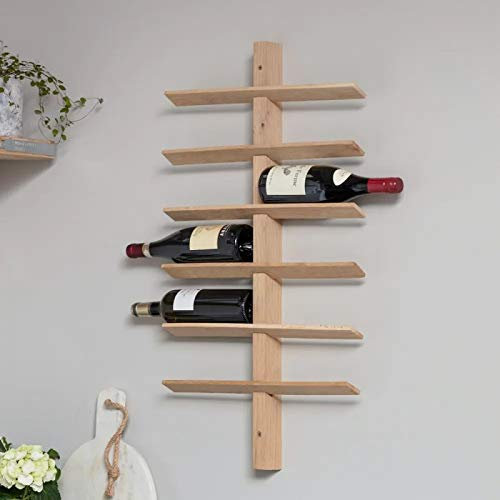 CKB LTD Deluxe-Weinregal für 12 Flaschen, großes Weinregal zur Wandmontage, rohe Eiche, Holz-Weinflaschen-Aufbewahrungsregal für Bar, Zuhause, Küche