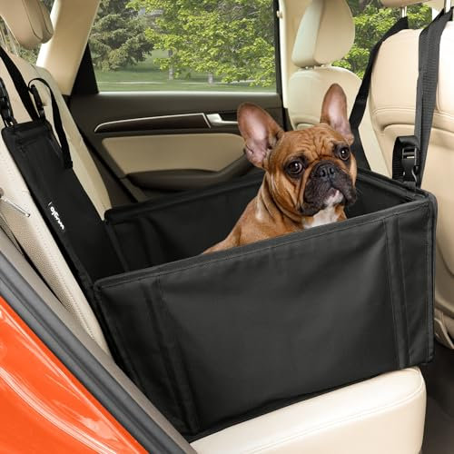 WUGLO Extra Stabiler Hunde Autositz - Verstärkter Autositz für kleine und mittlere Hunde mit 4 Befestigungsgurten - Hochwertiger und wasserdichter Hundeautositz für den Rücksitz im Autos