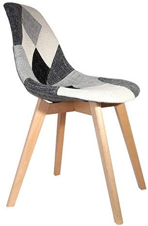 Chaise Patchwork Noir Et Blanc | H 85 X P 54 X L 46,50 Cm | Pieds en Bois Brut | Design Scandinave