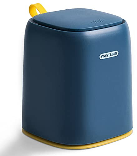 Tischmülleimer Klein mit Deckel & Griff,Mini Mülleimer Tisch Abfalleimer, Bad Kosmetikeimer Tischabfalleimer Trash Can für Küche Badezimmer Büro Schreibtisch Auto Bett Plastik Desk Bin 1.4L(Blau)