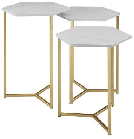 evka.com White Coffee Table, Bedside Tables Set of 3, Nest of Tables Living room, Sofa Side Table, Marble Pattern Wood table, Marble Coffee Table, Slim Side Table, Vertex