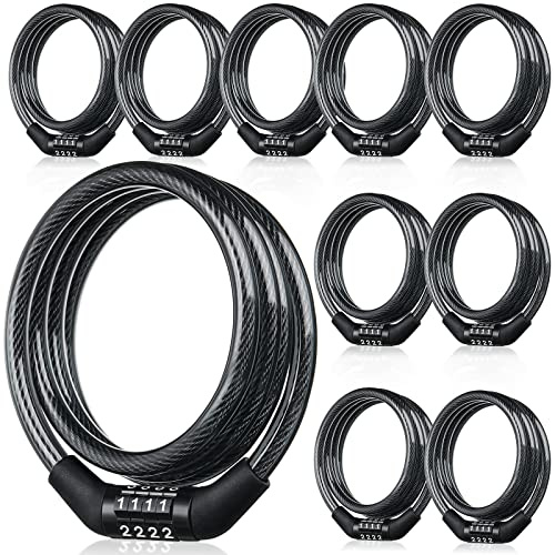 Hotop 10Pcs 4 Ft Bike Lock Cable Combination,Preset Bike Lock High Security
