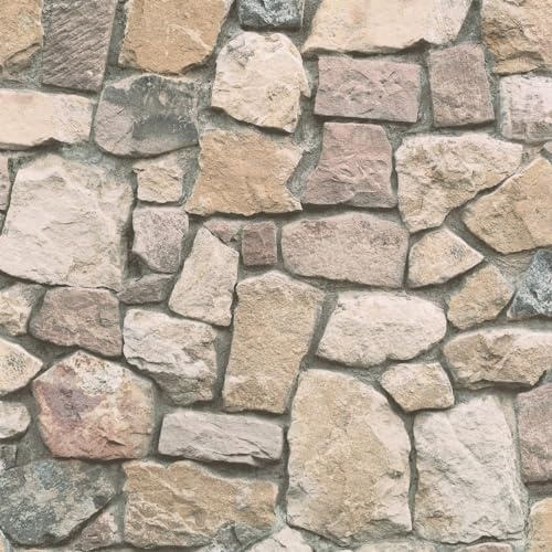 Profhome Papier peint effet pierre 692412-GU papier peint beige gris 0,53 m x 10,05 m / 5,33 m2