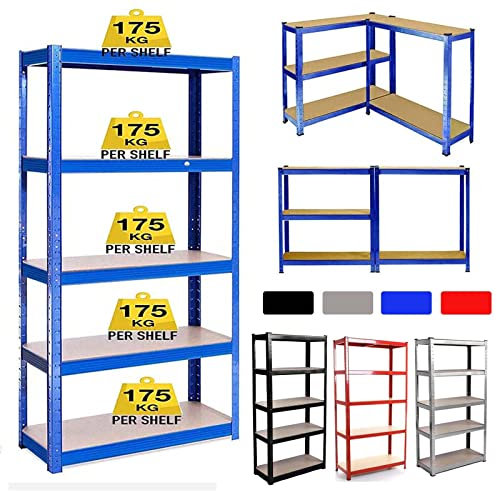 5 Tier Heavy Duty Boltless Garage Shelving Units - 150 x 70 x 30cm Adjustable Standing Shelving Metal Storage Shelves Racking Unit for Shed Warehouse Workshop Office, 875KG Capacity, Galvanised