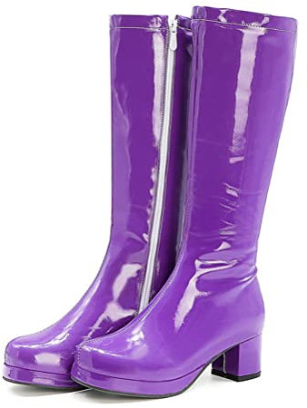 ORANDESIGNE Stivali in Vernice Donna Scarpe a Punta al Ginocchio Stivali Alti Stivali da Motociclista Moda Stivali a Punta Tonda Sexy Stivali con Tacco Grosso Autunno Inverno B Viola 43 EU