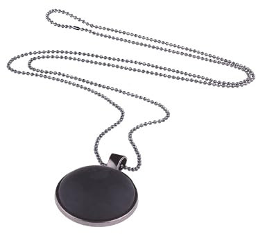 Adi-Modeschmuck lange Damenkette 'Freya', 25mm Polaris Cabochon in einem schwarzen Anhänger, zarte schwarze Kugelkette, handgefertigt in Berlin (Schwarz)