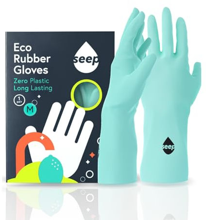 SEEP Gants en caoutchouc Eco Medium - Lot de 3 - Gants de cuisine - Gants de vaisselle doublés de coton fabriqués à partir de caoutchouc naturel certifié - Gants de ménage multi-usages.