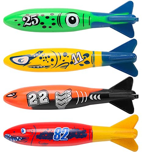 KATELUO Giocattoli da Immersione, 4pcs Giocattoli da Piscina, Anelli da Immersione, Giocattoli Immersione, Giochi Piscina Bambini, Giocattoli da Allenamento in Piscina, Giochi da Piscina per Bambino