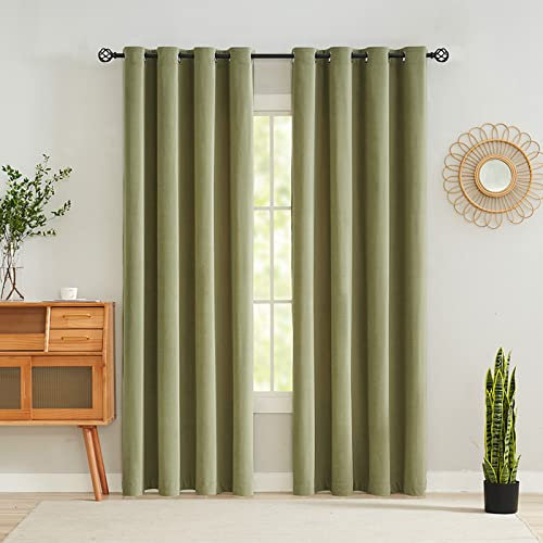 ADOORO 2er Set Vorhang Blickdicht Gardinen Soft Thermo Vorhänge Verdunkelung Vorhang Raumverdunkelung Mit Ösen Thermogardine Ösenvorhang Verdunkelungsgardinen,Grün,100x180 cm(BxH)