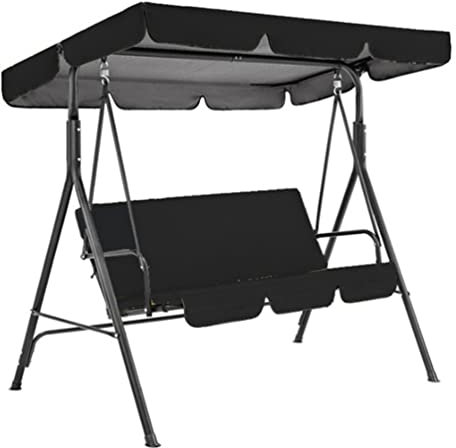 Garden Canopy Swing Seat Chair, Outdoor Swinging Chair Bench with Adjustable Canopy Removable Cushion for Patio Poolside Porch,195 x 125 x 15cm,Black