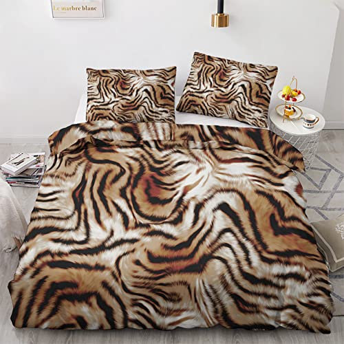 Bettwäsche Tiger 135x200 - Bettbezug Tiere, Bettwäsche-Sets 2 teilig, Weich & Atmungsaktiv Mikrofaser Wendebettwäsche und 1 Kissenbezug 80x80 mit Reißverschlus H-1&-116