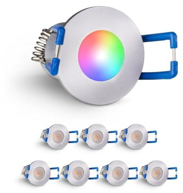 LongLife LED 8er Set Einbaustrahler Mini 3W RGBW silber IP65 Dimmbare Strahler für Terrassenüberdachung, Carports, Dachüberständen