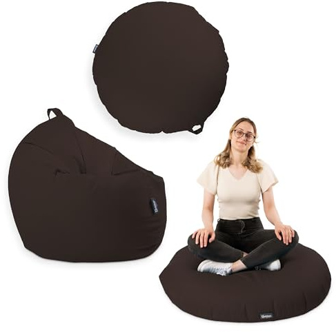 BuBiBag Premium 2-in-1 Sitzsack mit Füllung für Kinder & Erwachsene | Outdoor & Indoor | Sitzkissen Bodenkissen | Spielen & Entspannen | Wasser- und schmutzabweisend (Braun, 100 cm)