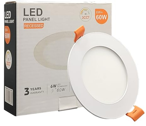 FactorLED Downlight LED Techo Empotrable Circular Slim 9cm 6W (60W), Panel Redondo Empotrado, Placa Extraplana, Luz Seleccionable 2700K-4000K-5700K (CCT) (1, Ø90mm)