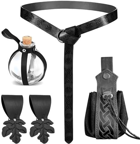 RoserRose Halloween Nekromanten Anzug, Mittelalter Kleidung, mit 250ml Zaubertrank FläSchchen, Mittelalter GüRtel, GüRtelschlaufe, für Cosplay, Zauberer, Hexe KostüM ZubehöR