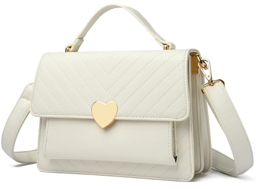 Travistar Handtasche Damen Mittelgroß Umhängetasche Damen PU Leder Crossbody Bag Niedlich Kleine Schultertasche für Frau Gesteppt Abendtasche mit Kreditkartenfächer, Weiß