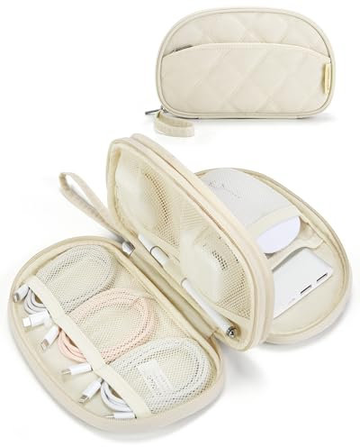 bagsmart Kabeltasche Organizer Travel Cord Elektronik Organizer Travel Case, Doppelte Schicht Puffer Cable Organizer Bag Travel Essentials für Cables, USB Sticks, Memory Cards Beige