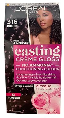 L'Oréal Paris Casting Lot de 3 colorations capillaires intenses sans ammoniaque et sans silicone avec crème Gloss, n° 316 Prune, lot de 3