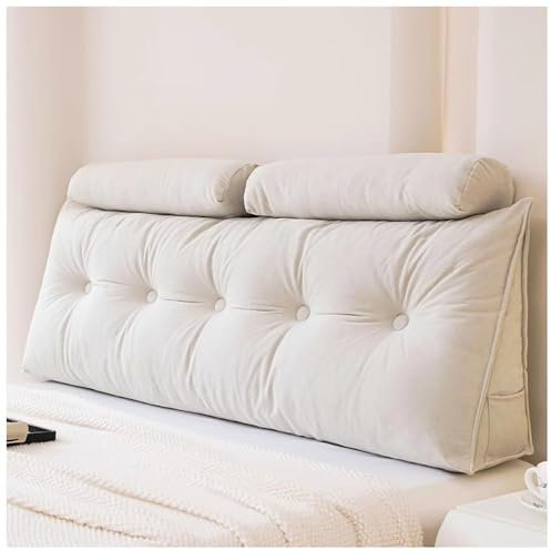 BPWXINL Bett Rückenkissen mit Nackenrollenkissen, Bequemes Groß Lesekissen für Bett und Sofa, Keilkissen mit waschbarem Bezug, Kissen Bett Rückenkissen Lesekissen für Bett Rückenlehne,White-180Cm
