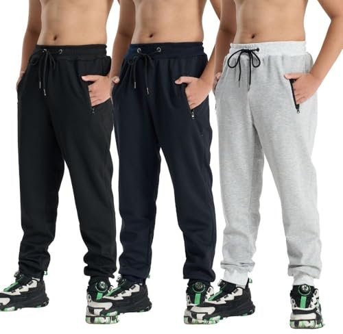 fovdtaa Pantalon de jogging pour garçon, coupe-vent et imperméable, pantalon de loisirs confortable, pantalon d'extérieur chaud pour l'automne pour enfants, #3se-gris clair/noir/bleu marine, 134/140