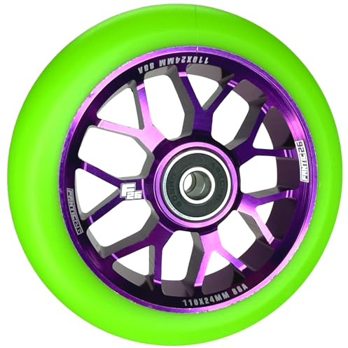 F26 Stunt Scooter Rolle, Spy7, 110 mm, Lila/PU grün | mit ABEC 11 Kugellager, für Park, Street und Freestyle