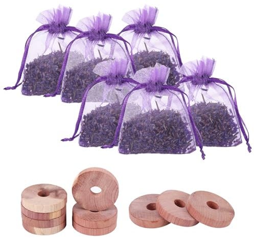 6 Stück Lavendelsäckchen mit 10 Zedernholz, Duftbeutel Lavendel Natur für Kleiderschrank, Geschenkset mit Lavendelblüten, Dekorative Lavendelsäckchen für Zuhause & Reise