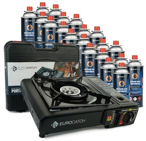 Eurocatch Exterior - Cocina a Gas - Incluye 20 Gases - Estufa de Gas - Estufa de Camping - Cocina de gas - Cocina de gas - Estufa de gas - Cocina - Maleta de transporte